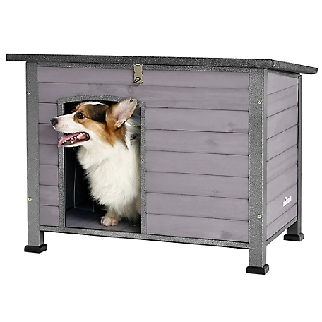 Aivituvin Large Heavy-Duty Wooden Dog Crates House with Iron Frame, Gray