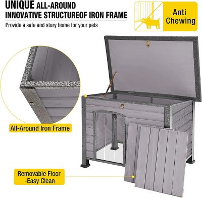 Image showing  Heavy-Duty Indoor/Outdoor Wooden Dog Crates House with Iron Frame, 43 x 29 x 33 in.