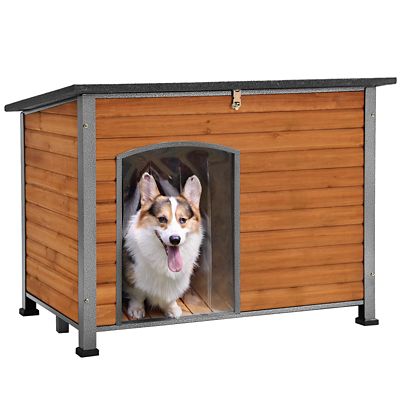 Aivituvin Large Heavy-Duty Wooden Dog Crates House with Iron Frame, Brown