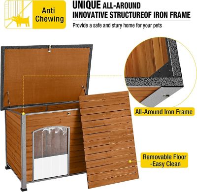Image showing  Heavy-Duty Indoor/Outdoor Wooden Dog Crates House with Iron Frame, 43 x 29 x 33 in.
