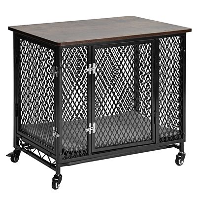 Aivituvin Dog Crate Furniture, Side End Table with Tray, Cushion & Casters