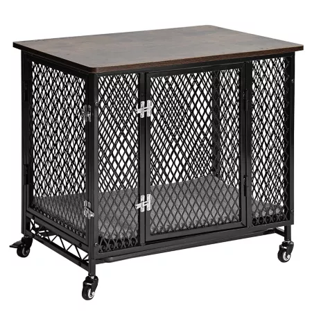 Aivituvin Metal Dog Crate with Side Table with Tray Cushion and Casters Furniture Style Crates