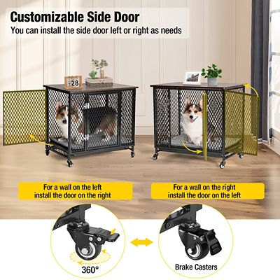 Image showing  Side End Table Metal Dog Crate with Tray, Cushion and Casters