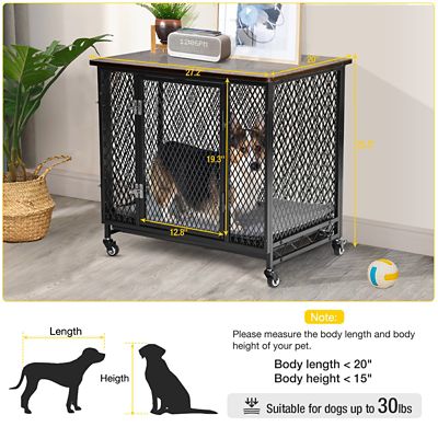 Image showing 5 th Aivituvin Side End Table Metal Dog Crate with Tray, Cushion and Casters