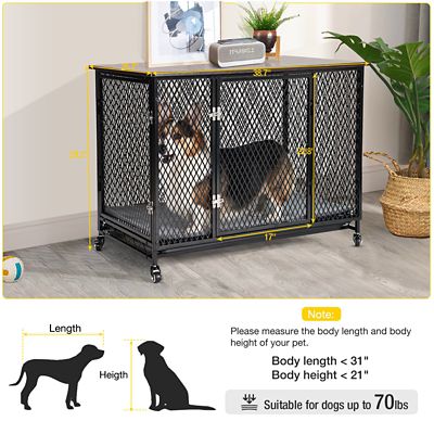 Image showing 5 th Aivituvin Side Table Metal Dog Crate with Tray, Cushion and Casters