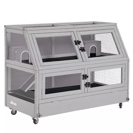 Aivituvin Large 2-Tier Guinea Pig and Hamster Cage on Wheels 39.45" x 19.7" Small Pet Cages