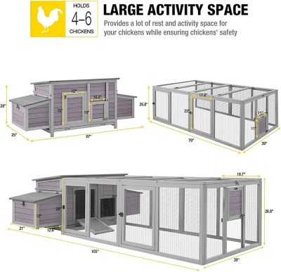 Image showing 6 th Aivituvin Large Chicken Coop with Run, 4 to 6 Chicken Capacity