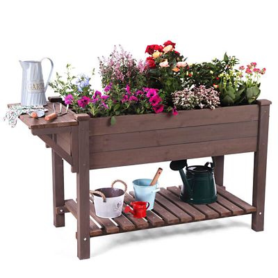 Aivituvin Raised Garden Bed with Large Storage Shelf Wooden Herb Planter, GUT02