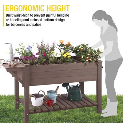 Image showing  Wooden Raised Flower and Herb Garden Bed Planter with Large Storage Shelf