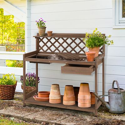Image showing  Outdoor Garden Bench with Sink and Lid Potting Table with PVC Layer, 44 in. x 19 in. x 45 in.