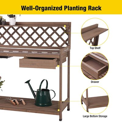 Image showing  Outdoor Garden Bench with Sink and Lid Potting Table with PVC Layer, 44 in. x 19 in. x 45 in.
