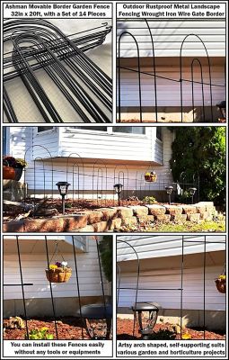 Image showing 5 th Ashman 20 ft. x 32 in. Galvanized Rustproof Garden Fence, Black, 14-Pack