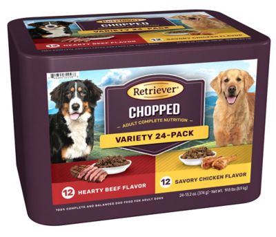 Retriever Adult Hearty Beef/Savory Chicken Flavor Chopped Wet Dog Food Variety Pack, 13.2 oz., Pack of 24 Cans