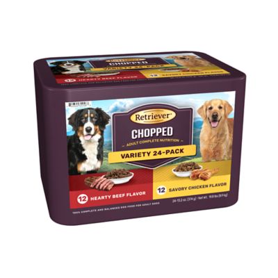 Retriever Adult Hearty Beef/Savory Chicken Flavor Chopped Wet Dog Food Variety Pack, 13.2 oz., Pack of 24 Cans