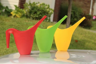 Image showing  Set of 3 Watering Can, Indoor and Outdoor Use, Assorted Colors included Red, Green, Yellow, 2 Liter Capacity
