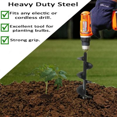 Image showing  3 in. x 14 in. Auger Heavy-Duty Steel Auger Drill Bit, for Planting Bulbs, Handheld, Used to Drill Through the Soil