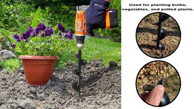 Image showing  3 in. x 14 in. Auger Heavy-Duty Steel Auger Drill Bit, for Planting Bulbs, Handheld, Used to Drill Through the Soil
