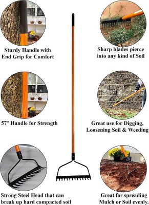 Image showing  Bow Rake (1 Pack) Heavy Duty Rake to Gather Fallen Leaves, Equipped with Rubber Grip Handle, Rust Resistant