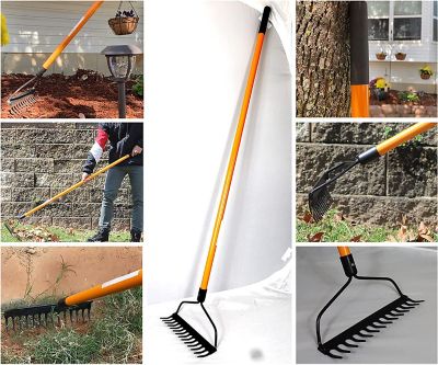 Image showing  Bow Rake (1 Pack) Heavy Duty Rake to Gather Fallen Leaves, Equipped with Rubber Grip Handle, Rust Resistant