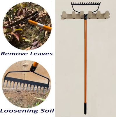 Image showing  Bow Rake (2 Pack) Heavy Duty Rake to Gather Fallen Leaves, Equipped with Rubber Grip Handle, Rust Resistant