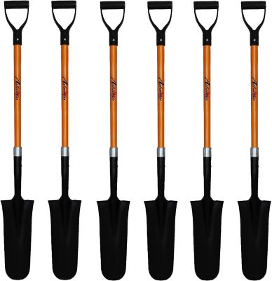 Ashman Drain Spade Shovel, Long Handle Spade with D Handle Grip, Durable Handle with a Metal Blade, Multi-Purpose, 6-Pack