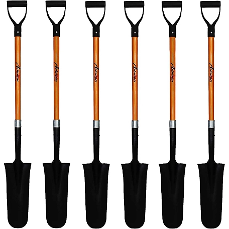 Ashman Drain Spade Shovel, Long Handle Spade with D Handle Grip, Durable Handle with a Metal Blade, Multi-Purpose, 6-Pack