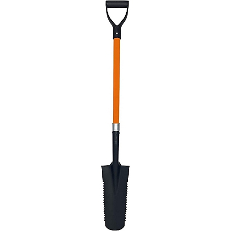 Ashman Drain Spade Teeth Shovel, Long Handle Spade with D Handle Grip, Durable Handle with a Thick Metal Blade