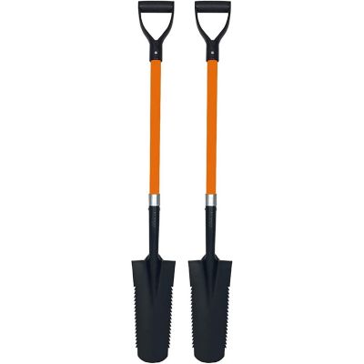 Ashman Drain Spade Teeth Shovel (2 Pack) Long Handle Spade with D Handle Grip Durable Handle with a Thick Metal Blade.