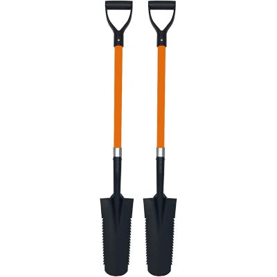 Ashman Drain Spade Teeth Shovel, Long Handle Spade with D Handle Grip, Durable Handle with a Thick Metal Blade, 2-Pack