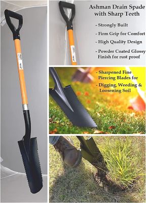 Image showing  Drain Spade Teeth Shovel (2 Pack) Long Handle Spade with D Handle Grip Durable Handle with a Thick Metal Blade