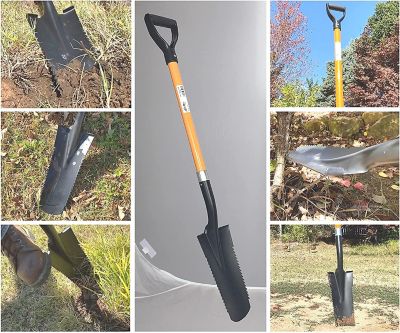 Image showing  Drain Spade Teeth Shovel (2 Pack) Long Handle Spade with D Handle Grip Durable Handle with a Thick Metal Blade