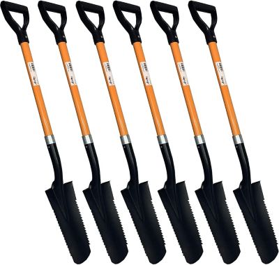 Ashman Drain Spade Teeth Shovel, Long Handle Spade with D Handle Grip, Durable Handle with a Thick Metal Blade, 6-Pack