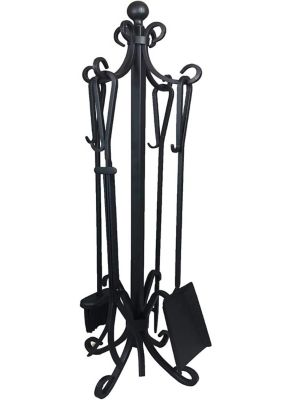 Ashman Fireplace Toolset - 5 Pieces Strong Cast Iron Toolset - Accessories include Tong, Shovel, Base, Poker, Brush and Stand.