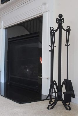 Image showing  Strong Cast-Iron Fireplace Toolset with Tong, Shovel, Base, Poker, Brush and Stand, 5 pc.