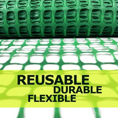 Image showing  100 ft. x 4 ft. Plastic Mesh Fence, Construction Barrier Netting, Garden Fencing, Fences Wrap, Green, 1 Roll