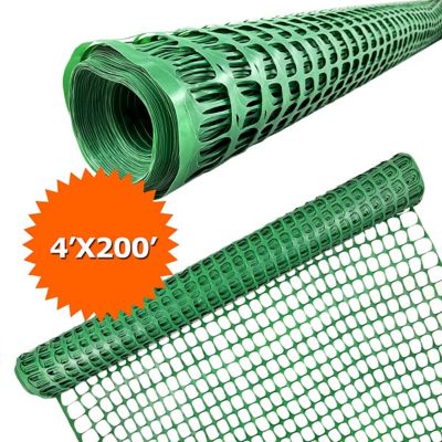 Image showing  200 ft. x 4 ft. Plastic Mesh Fence, Construction Barrier Netting, Garden Fencing, Fences Wrap, Green, 1 Roll