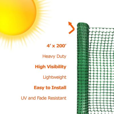 Image showing  200 ft. x 4 ft. Plastic Mesh Fence, Construction Barrier Netting, Garden Fencing, Fences Wrap, Green, 1 Roll