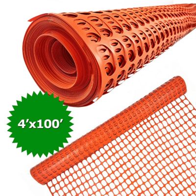 Image showing  100 ft. x 4 ft. Plastic Mesh Fence, Construction Barrier Netting, Garden Fencing, Fences Wrap, Orange, 1 Roll