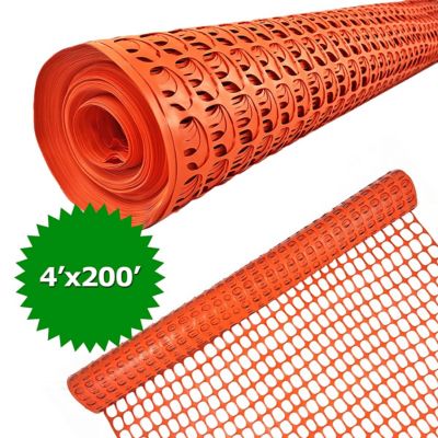 Image showing  200 ft. x 4 ft. Plastic Mesh Fence, Construction Barrier Netting, Garden Fencing, Fences Wrap, Orange, 1 Roll