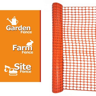 Image showing  200 ft. x 4 ft. Plastic Mesh Fence, Construction Barrier Netting, Garden Fencing, Fences Wrap, Orange, 1 Roll