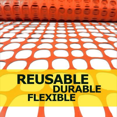Image showing  200 ft. x 4 ft. Plastic Mesh Fence, Construction Barrier Netting, Garden Fencing, Fences Wrap, Orange, 1 Roll