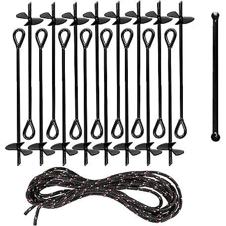 Ashman Black Ground Anchor (16 Pack) 15 Inches in Length and 10MM Thick in Diameter with 65 Feet of Rope