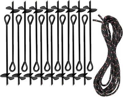 Image showing 7 th Ashman 15 in. Black Ground Anchors, 10mm Thick, 65 ft of Rope, 16-Pack
