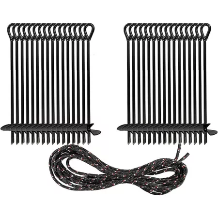 Ashman Black Ground Anchor (Pack of 32) 15" Length and 10mm Thick Diameter with 100' of Rope Plant Stakes