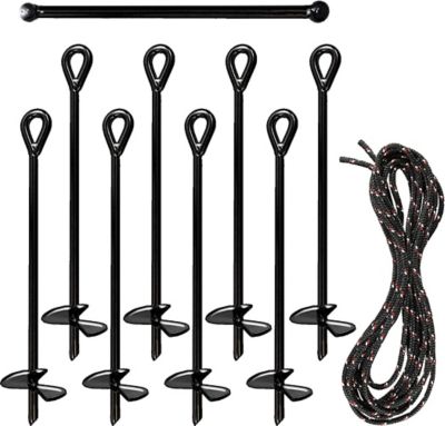 Ashman Black Ground Anchor (8 Pack) 15 in. in Length and 10MM Thick in Diameter with 65 ft. of Rope