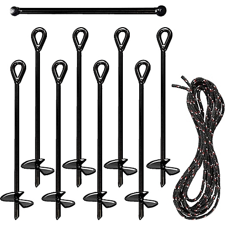 Ashman Black Ground Anchor (8 Pack) 15 in. in Length and 10MM Thick in Diameter with 65 ft. of Rope