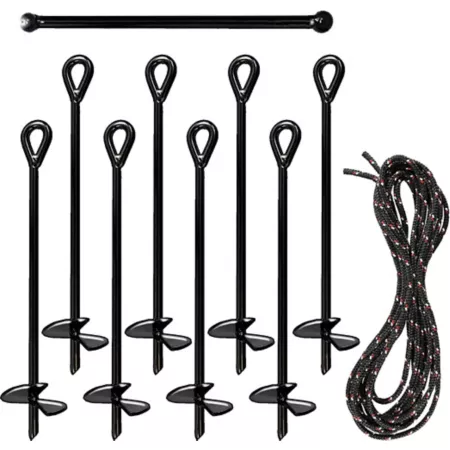 Ashman Black Ground Anchor (8-Pack) 15" Length and 10mm Thick Diameter with 65' of Rope Plant Stakes