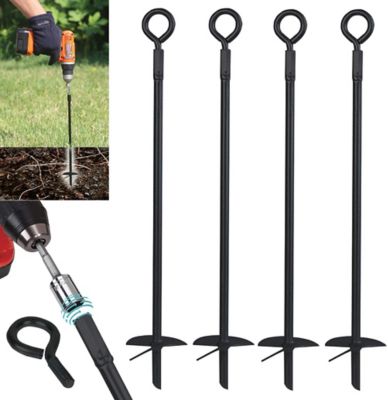 Ashman Black Ground Anchor 15 Inches in Length and 10MM Thick in Diameter, Ideal for Securing Tents, Swing Sets (4 Pack)