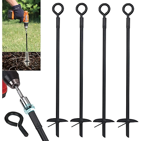 Ashman Black Ground Anchor 15 Inches in Length and 10MM Thick in Diameter, Ideal for Securing Tents, Swing Sets (4 Pack)