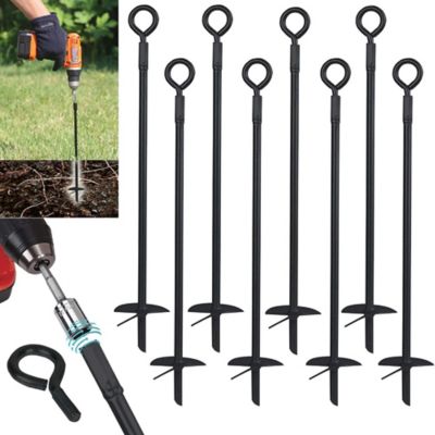 Ashman Black Ground Anchor 15 in. in Length and 10MM Thick in Diameter, Ideal for Securing Tents, Swing Sets (8 Pack)